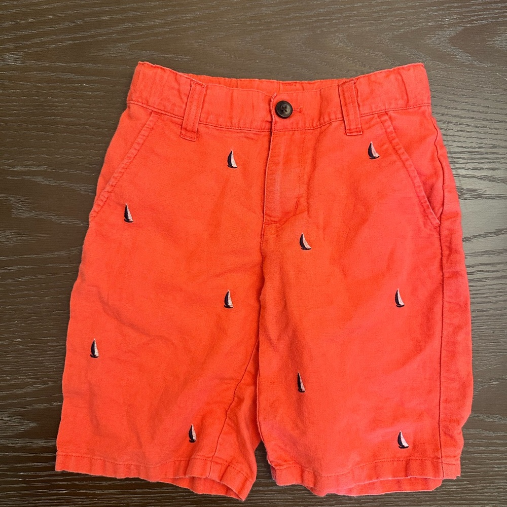 Janie and Jack Coral Red Embroidered Sailboat Shorts